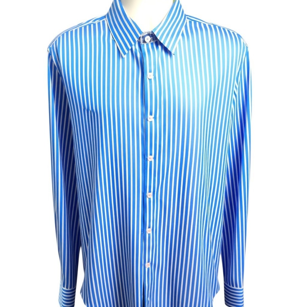 Robert Graham Mens Tailored Fit Blue White Striped Button Down Shirt XL Cotton